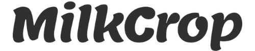Black 'MilkCrop' logo on a white background